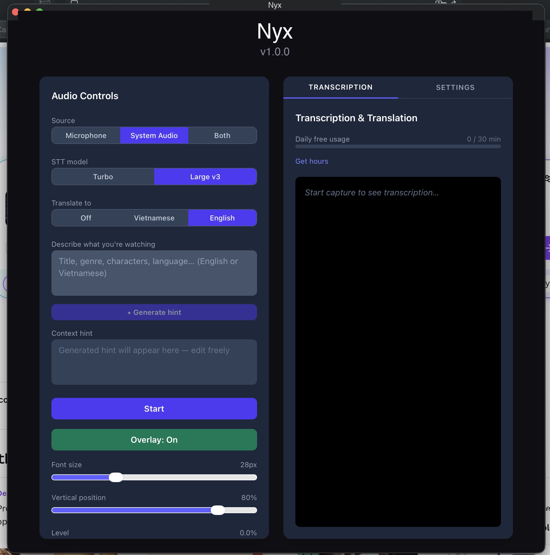 Nyx app screenshot