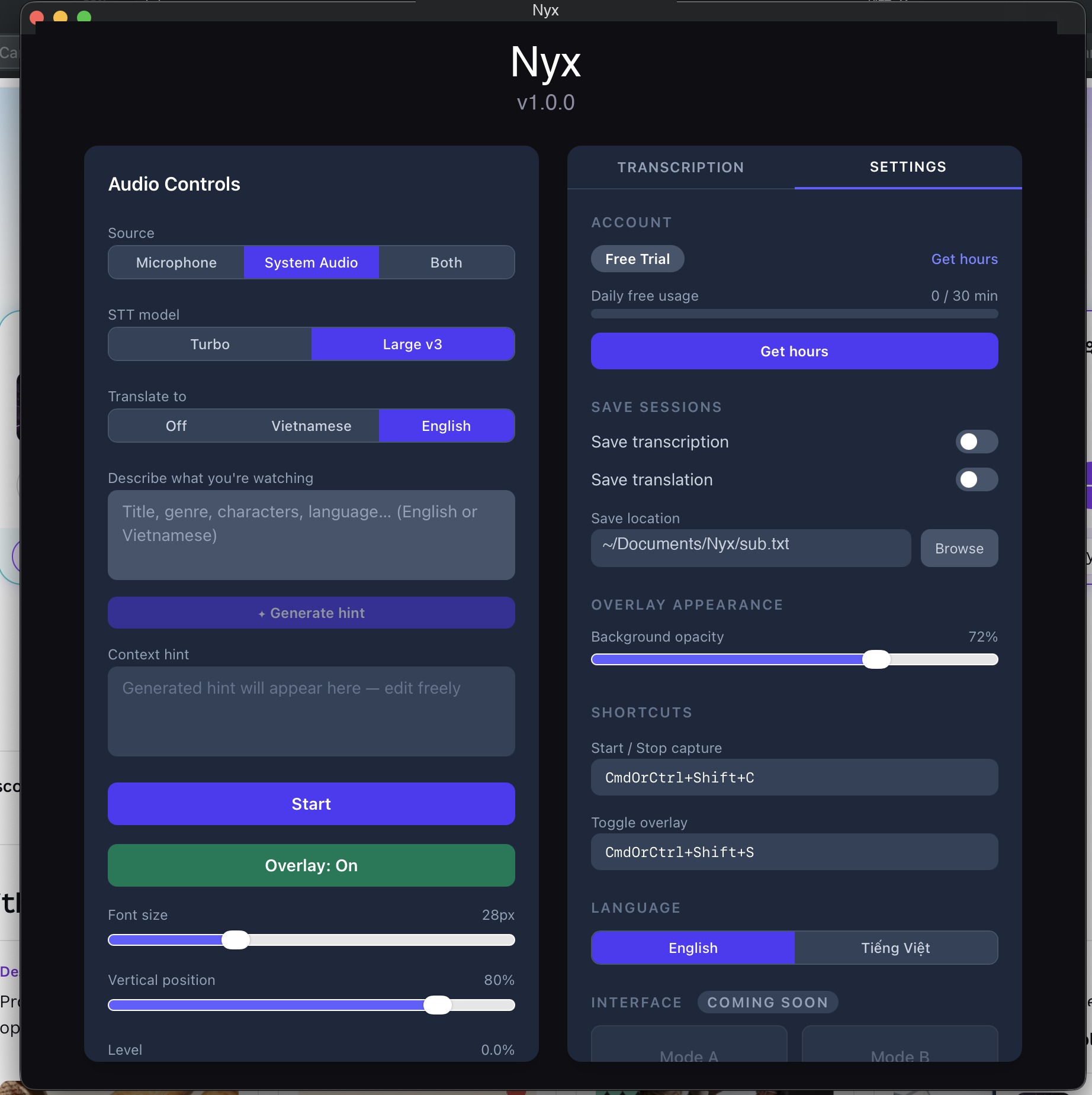 Nyx app screenshot